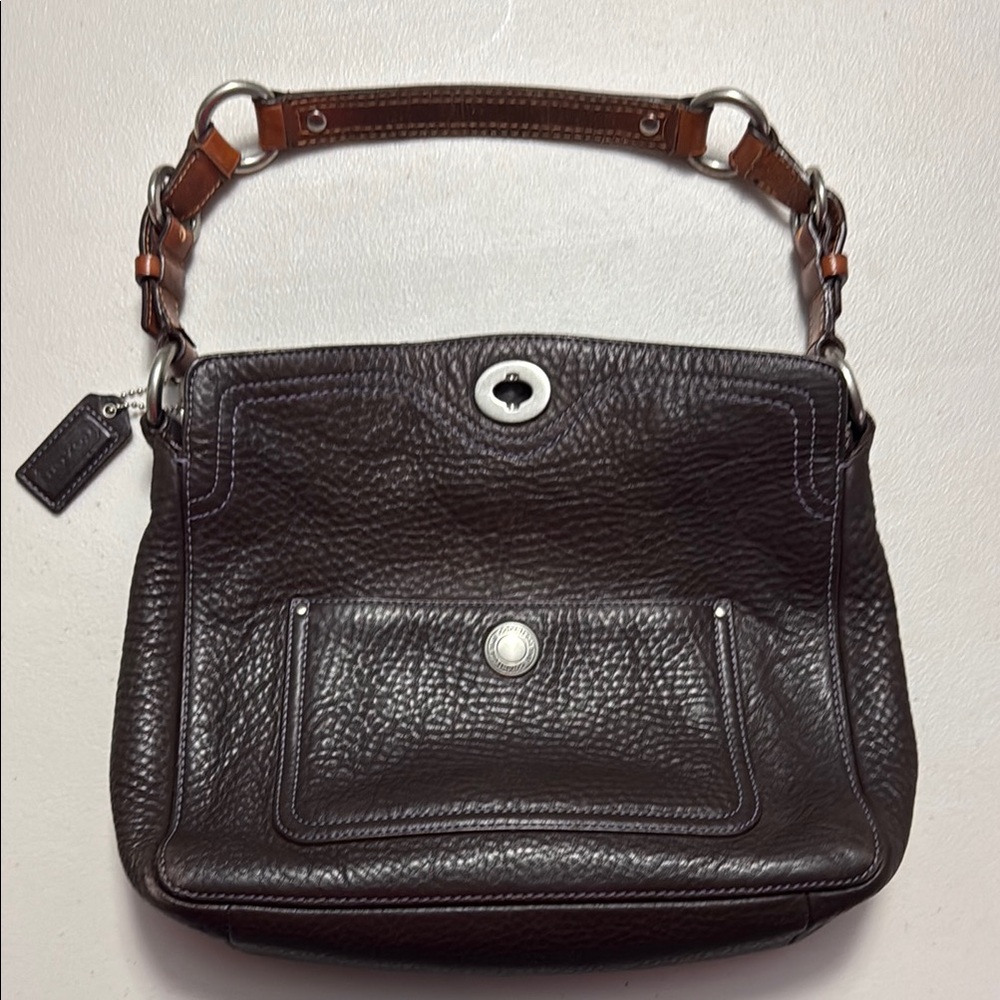 Coach Chelsea Black Leather Shoulder Bag w/ Brown handle.